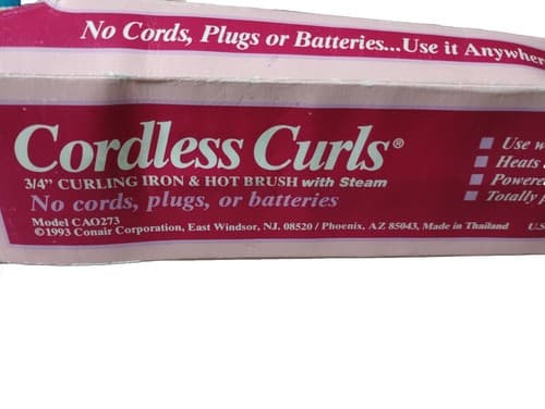 New Vtg 1993 Conair Cordless Curls Combo 3/4" Curling Iron Hot Brush w/ STEAM - Thumbnail 3