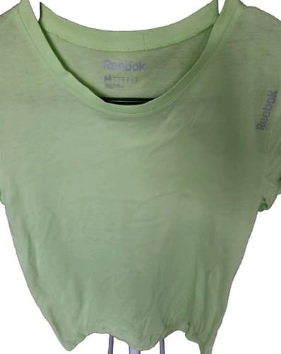 REEBOK Shirt Women's Size Medium Green V-Neck Tee Short Sleeve Embroidered Logo - Thumbnail 2