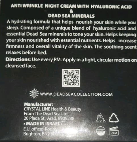 Dead Sea Collection Anti Wrinkle Night Cream Hyaluronic Acid 50ml (1.69 fl oz) - Thumbnail 3