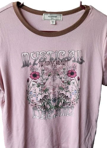 No Comment Women Pink/ Brown Short Sleeve T-Shirt X-Large. - Image 1