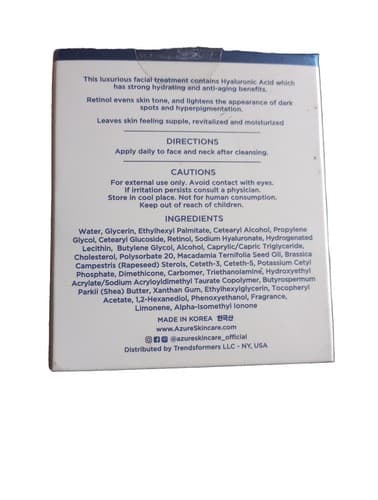 Azure Hyaluronic & Retinol Anti-Aging Day Cream Wrinkle Reducing 1.69 fl oz/50ml - Thumbnail 3