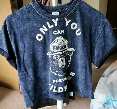 Gildan Smokey The Bear Only You Can Prevent Wildfires Classic Blue Crop T-Shirt - Thumbnail 2