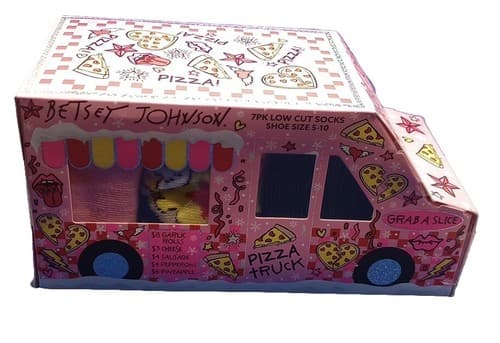Betsey Johnson Pizza Truck Novelty Socks 7 Pack Low Cut Sz 5-10 NEW! - Image 1