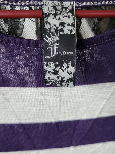 Women's Size Small Purple and Gray Striped Long Sleeve Lightweight Sweater. - Thumbnail 4