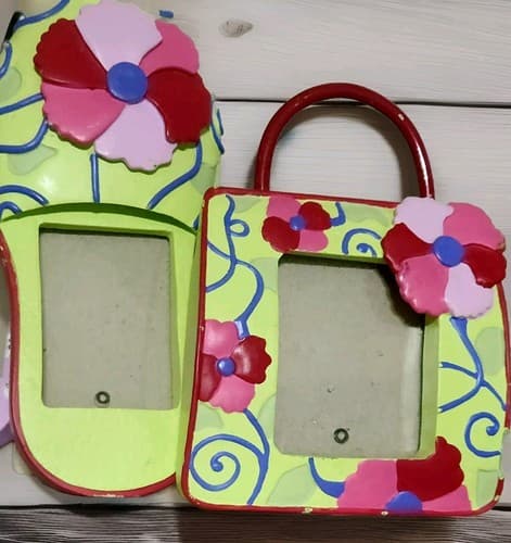 Flip Flop+Purse Picture Frames Set of 2:Green/Pink Red Beach Flower Mini Decor. - Thumbnail 2