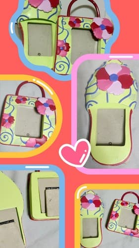Flip Flop+Purse Picture Frames Set of 2:Green/Pink Red Beach Flower Mini Decor. - Thumbnail 3