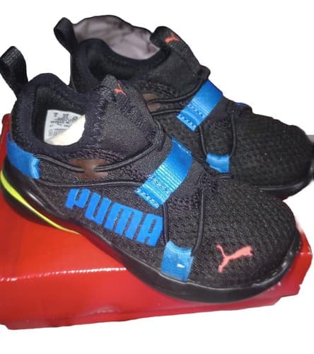 NEW KIDS TODDLER SZ 6C PUMA RS-X RUNNING SHOE SNEAKER BLACK BLUE NEON. - Image 1