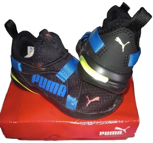 NEW KIDS TODDLER SZ 6C PUMA RS-X RUNNING SHOE SNEAKER BLACK BLUE NEON. - Thumbnail 3