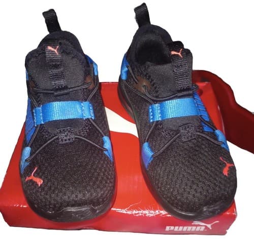 NEW KIDS TODDLER SZ 6C PUMA RS-X RUNNING SHOE SNEAKER BLACK BLUE NEON. - Thumbnail 2