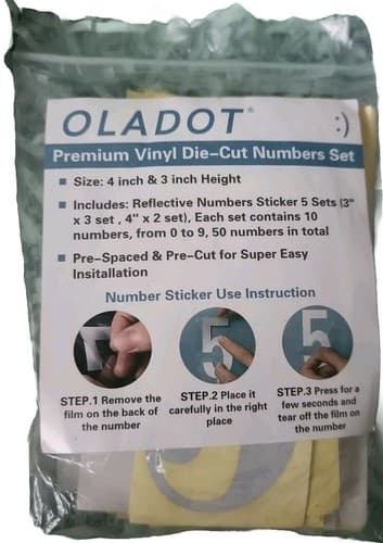 NEW OLADOT Premiun Vinyl Die-Cut Slive Numbers Set, 4in and 3 inch Number Set. - Thumbnail 4