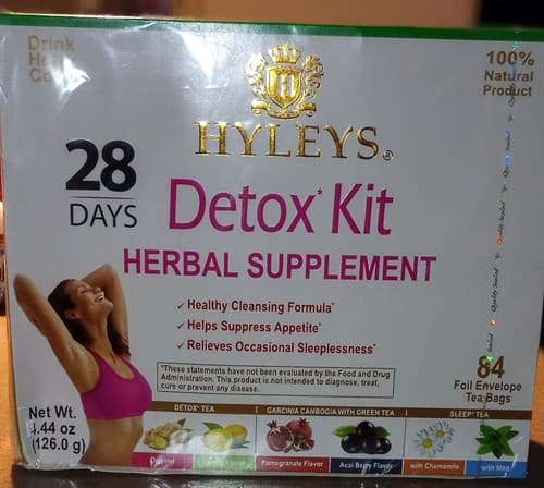 HYLEYS 28 DAYS DETOX KIT HERBAL SUPPLEMENT 84 TEA BAGS HEALTHY CLEANSING FORMULA - Image 1
