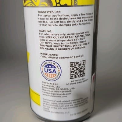 GuruNanda ~ Castor Oil ~ Cold Pressed for Hair & Skincare 8 oz ~ Vegan Massage - Thumbnail 3