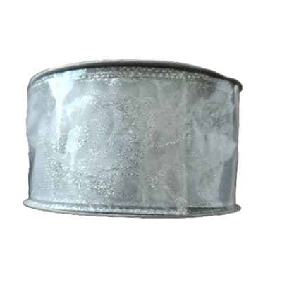 2.5” x 10 Yard Wired Silver Glitter Ribbon For Christmas, Wedding Or Aniversary - Thumbnail 2