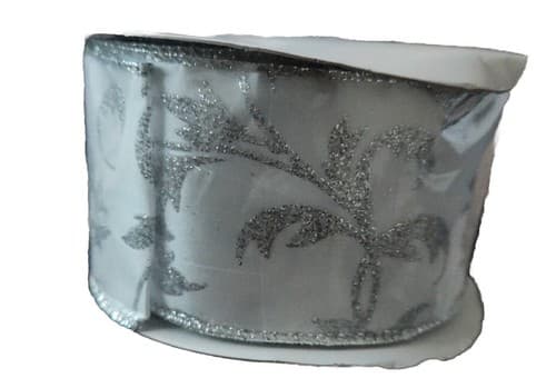 2.5/10 Yards Wired Silver Glitter Ribbon For Christmas, Wedding Or Aniversary. - Thumbnail 3