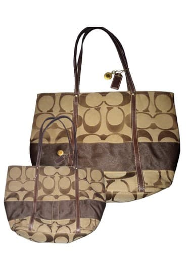 Coach Authentic Classic C Logo Print Tote/Purse Handbag Tan Brown # K0768-11098 - Thumbnail 2