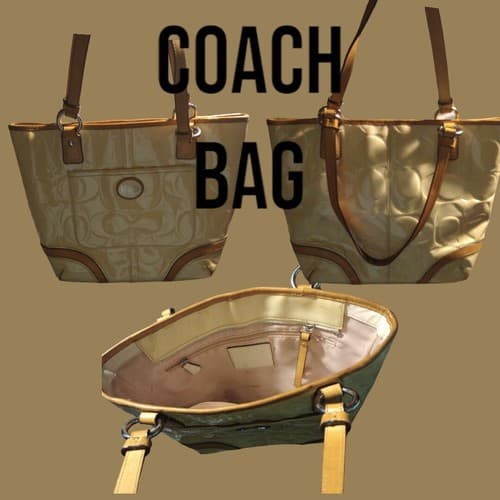 Coach Yellow Patent Leather Woman's Handbag with Tan Leather Trim - Image 1