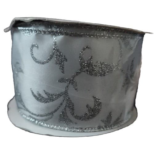 2.5/10 Yards Wired Silver Glitter Ribbon For Christmas, Wedding Or Aniversary. - Image 1