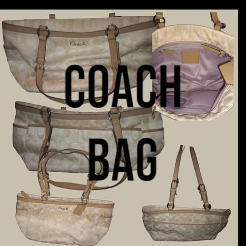 Coach Handbag Purse F17676 Signature Cream Tan Material Leather Silver hdwr - Image 1