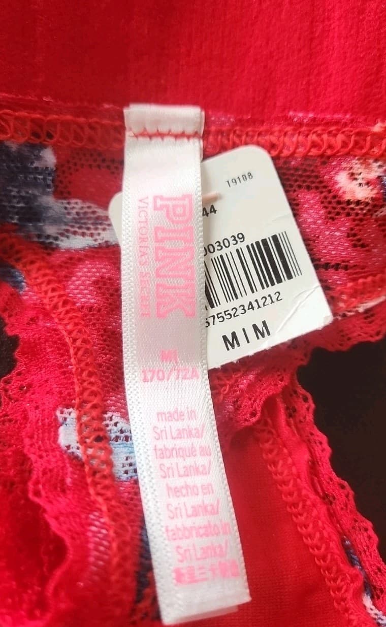 NWT VICTORIA'S SECRET PINK RED Floral LACE DOUBLE STRAPPY SIDE THONG PANTIES. - Thumbnail 3