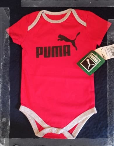 Puma Baby 5 Pk Red Black Short Sleeve Cotton Stripe Logo Bodysuit Set Sz 12 MO - Thumbnail 2