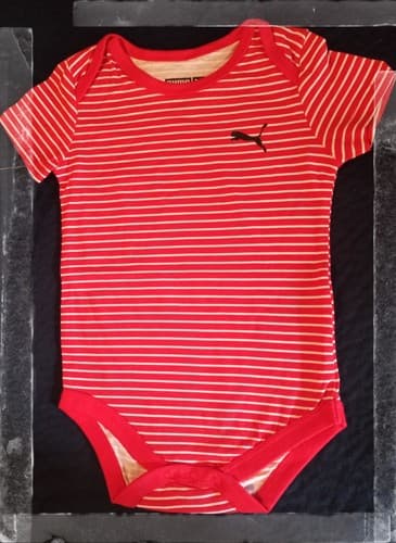 Puma Baby 5 Pk Red Black Short Sleeve Cotton Stripe Logo Bodysuit Set Sz 12 MO - Thumbnail 3