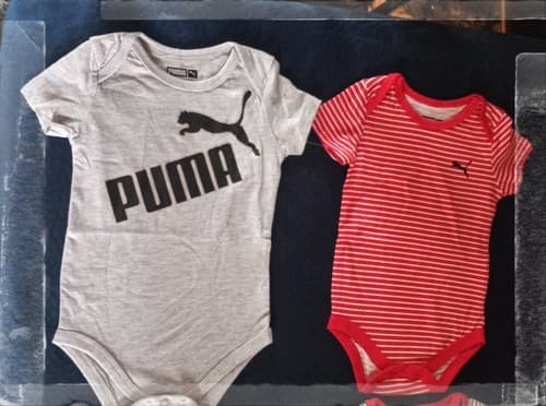 Puma Baby 5 Pk Red Black Short Sleeve Cotton Stripe Logo Bodysuit Set Sz 12 MO - Thumbnail 4