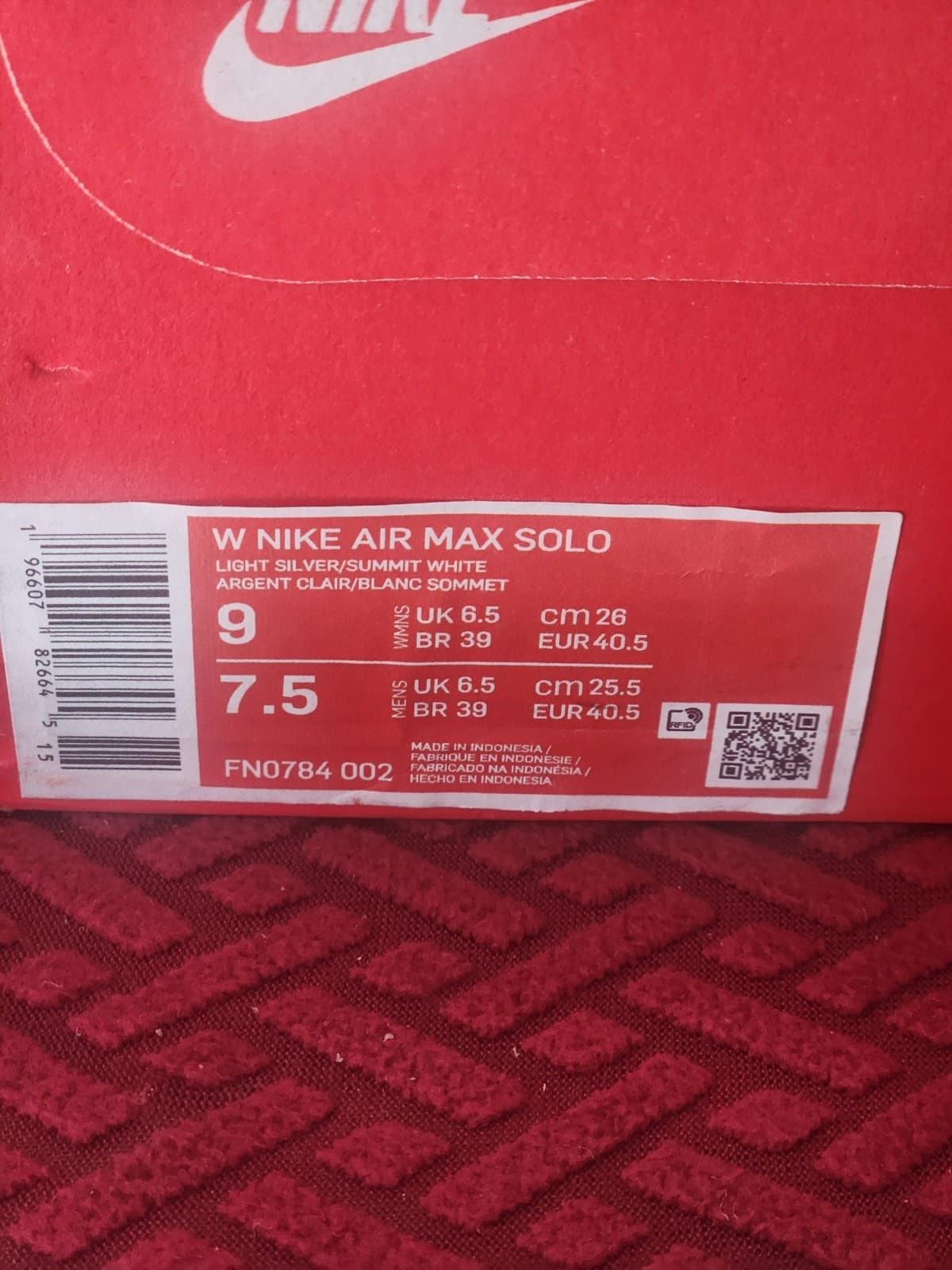 Nike Air Max Solo Light Silver Pink Size 9 Ladies/7.5 Men. New In Box - Thumbnail 6