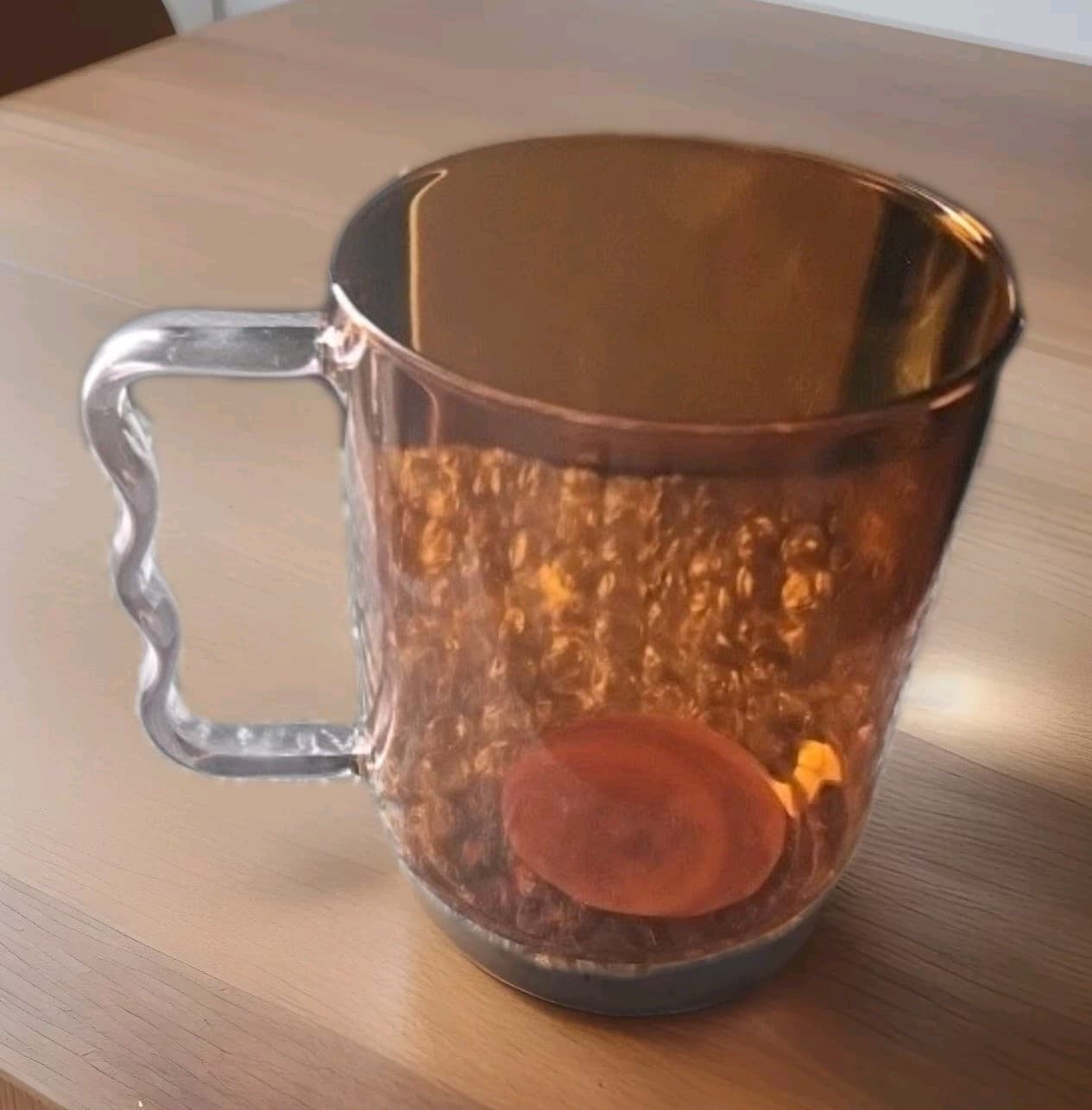 Room Essentials Glass Mug -Orange With Pink Handle - 3.82” H x 4.49” W - NEW. - Image 1