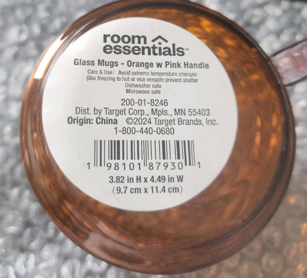 Room Essentials Glass Mug -Orange With Pink Handle - 3.82” H x 4.49” W - NEW. - Thumbnail 3