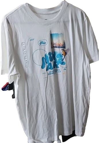 Nike Bubble Air T-Shirt Mens Medium Short Sleeve Crew Neck Graphic Swoosh White - Thumbnail 2