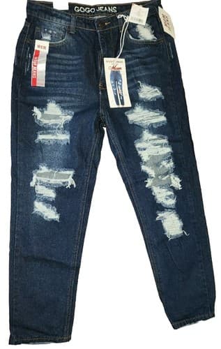 Women’s Jeans GOGÓ JEANS High-rise Destroyed Mom Relaxed Fit Blue Size 13/14 - Image 1
