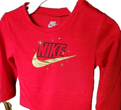 Nike Boys 18 Months T-Shirt Short Sleeve Tee Red Gold Graphic Printed Logo. - Image 1