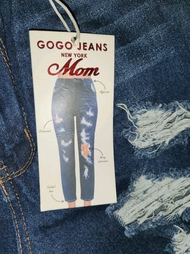 Women’s Jeans GOGÓ JEANS High-rise Destroyed Mom Relaxed Fit Blue Size 13/14 - Thumbnail 5