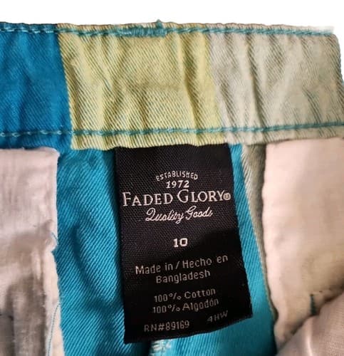 Faded Glory Ultra Aqua Plaid Shorts Size 10 Women Check Pockets Cuffed Hem. - Thumbnail 3