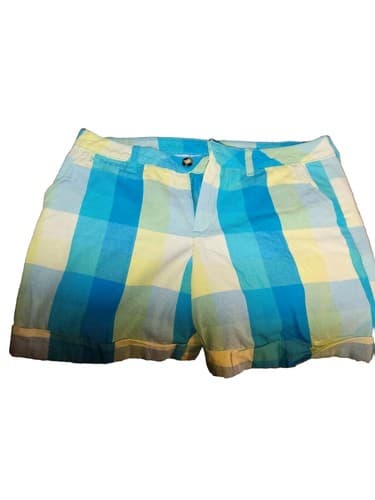 Faded Glory Ultra Aqua Plaid Shorts Size 10 Women Check Pockets Cuffed Hem. - Thumbnail 2