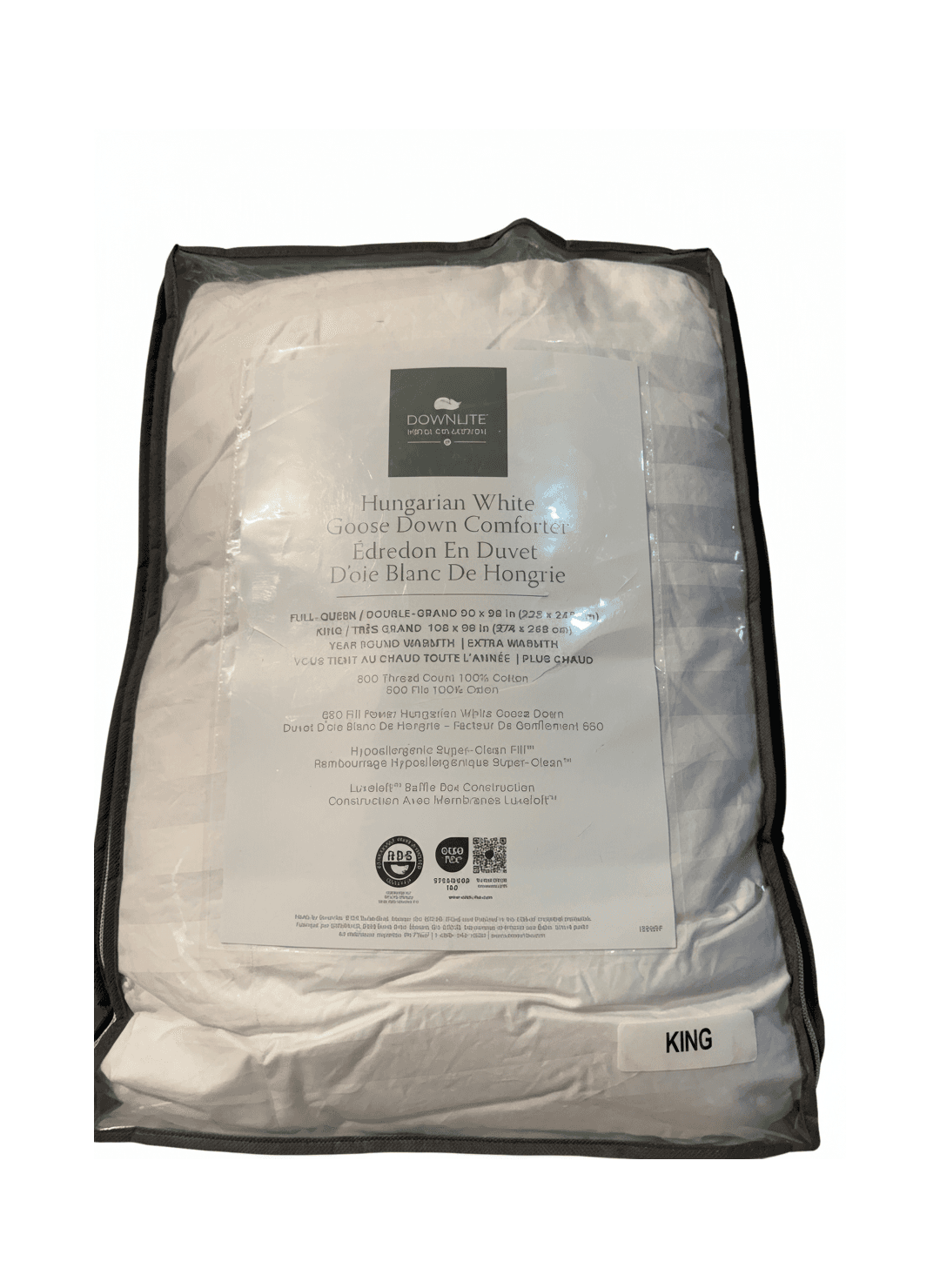 Hungarian White Goose Down Comforter King Size by DOWNLITE Hotel Collection - Image 1