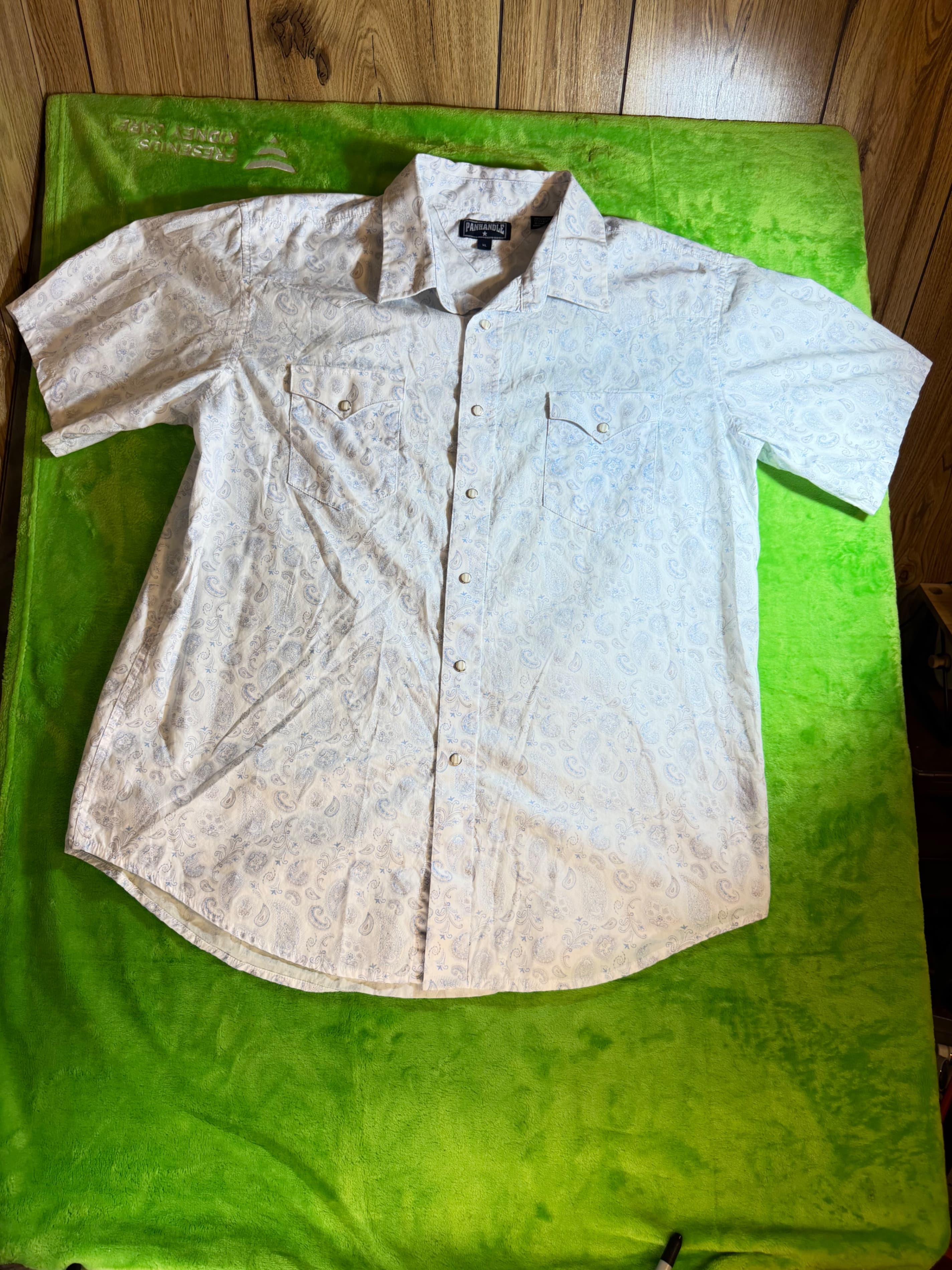 Panhandl Western Pearl Snap Shirt Mens XL Blue Paisley Cowboy Rodeo Short Sleeve - Image 1