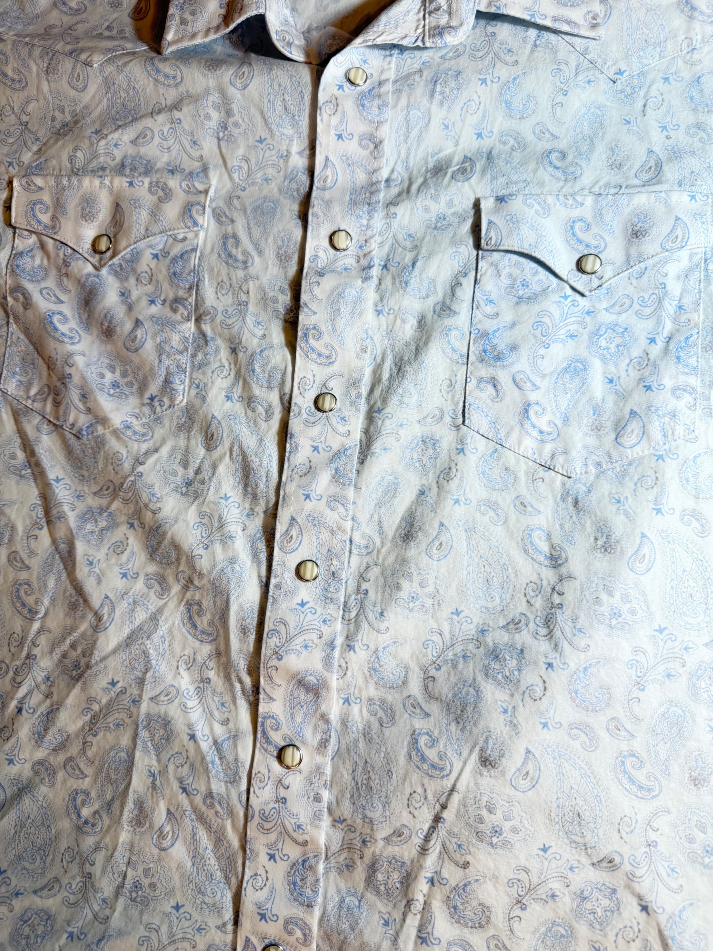 Panhandl Western Pearl Snap Shirt Mens XL Blue Paisley Cowboy Rodeo Short Sleeve - Thumbnail 5