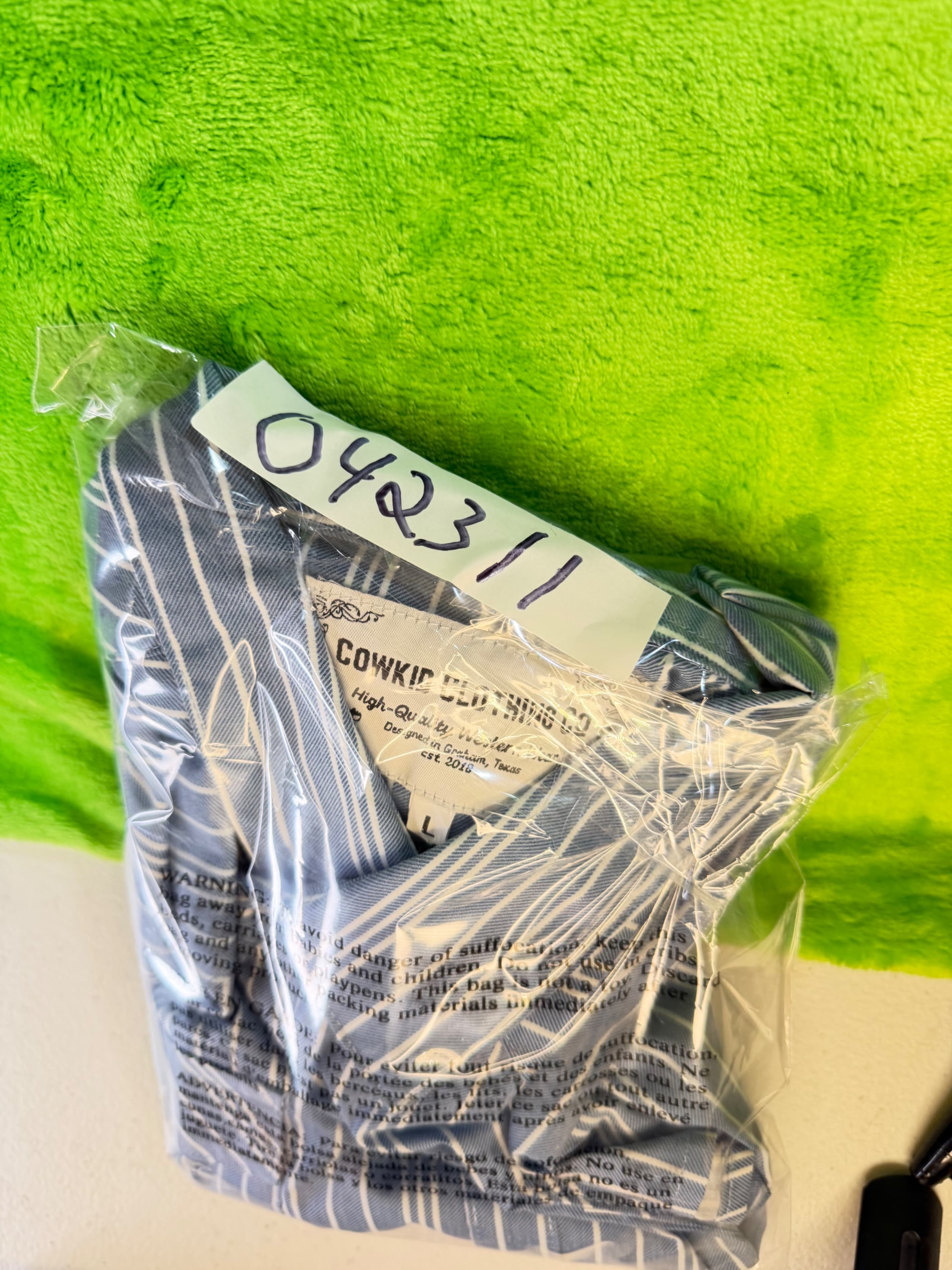 Cowkid Clothing Co Mens L Western Pearl Snap Shirt Blue Stripe Cowboy Rodeo - Thumbnail 8