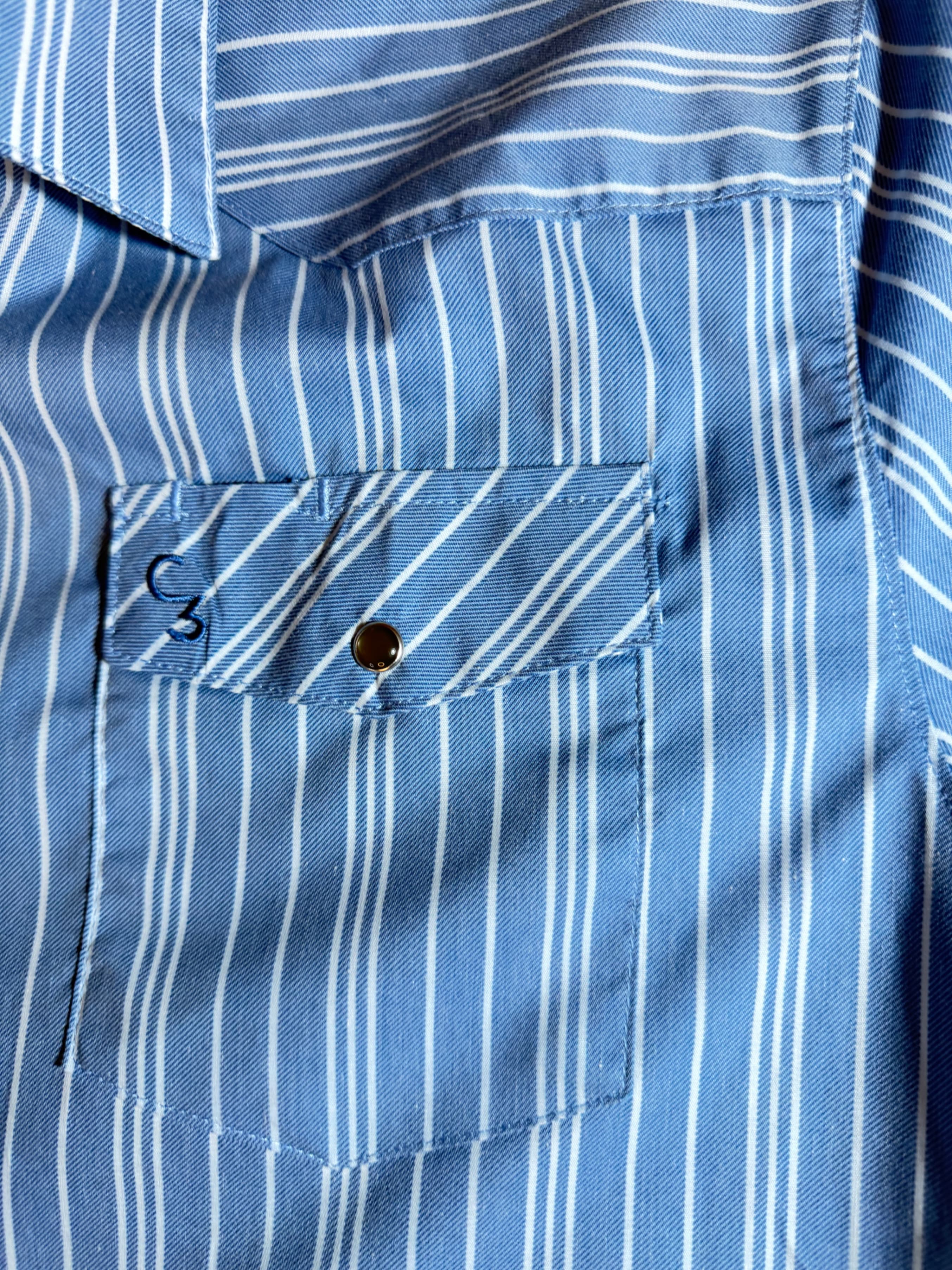 Cowkid Clothing Co Mens L Western Pearl Snap Shirt Blue Stripe Cowboy Rodeo - Thumbnail 5