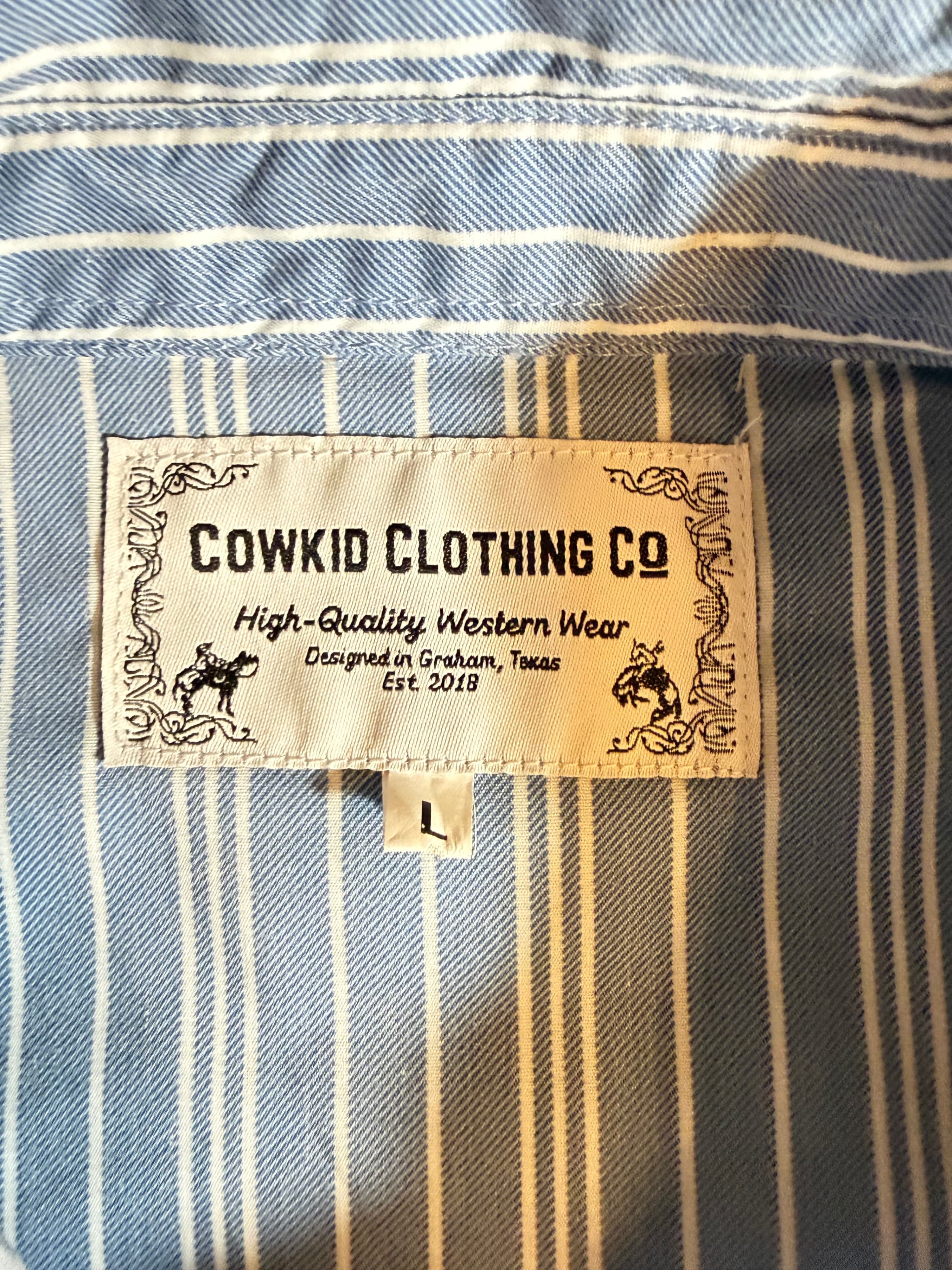 Cowkid Clothing Co Mens L Western Pearl Snap Shirt Blue Stripe Cowboy Rodeo - Thumbnail 3
