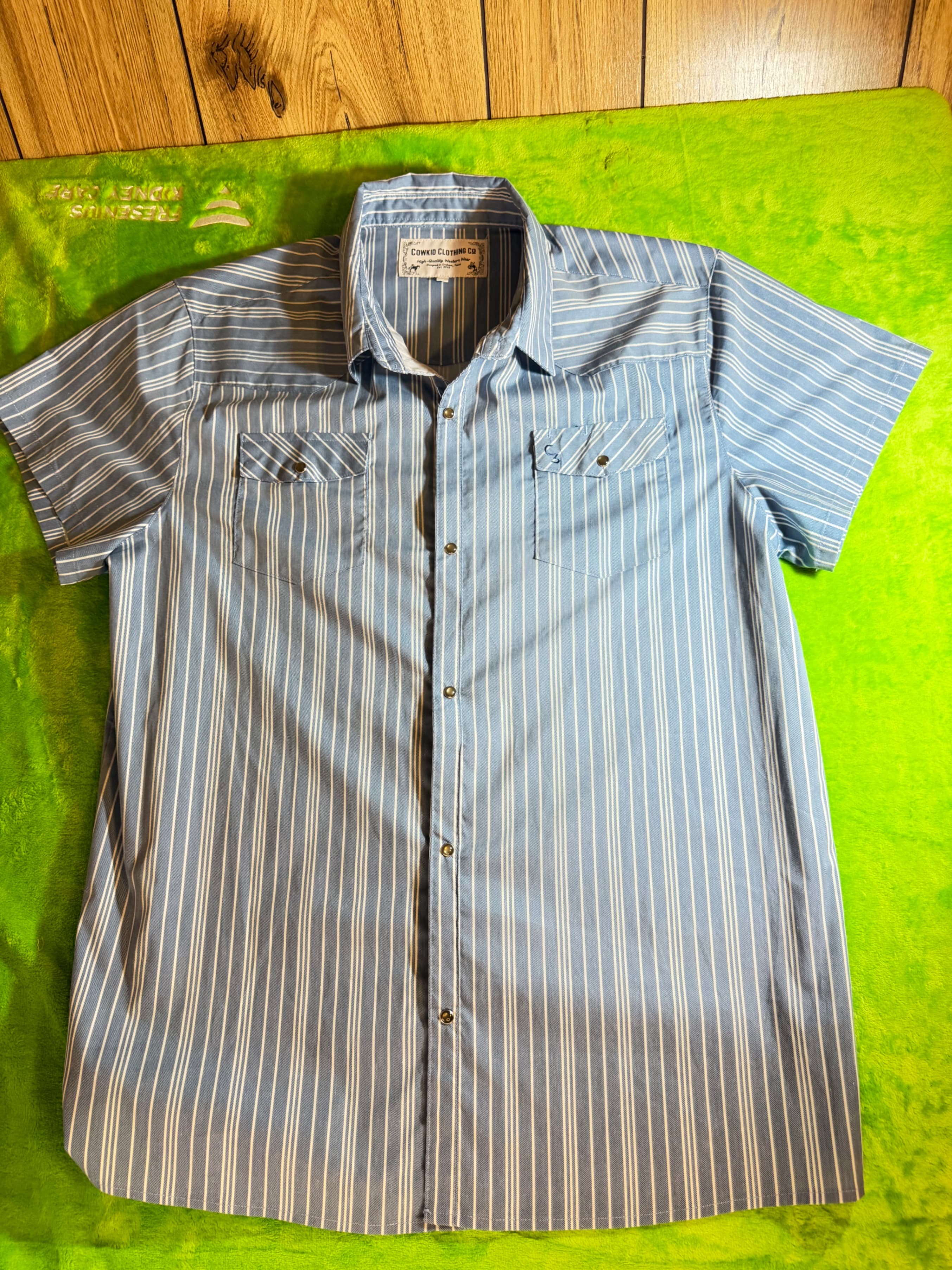 Cowkid Clothing Co Mens L Western Pearl Snap Shirt Blue Stripe Cowboy Rodeo - Image 1