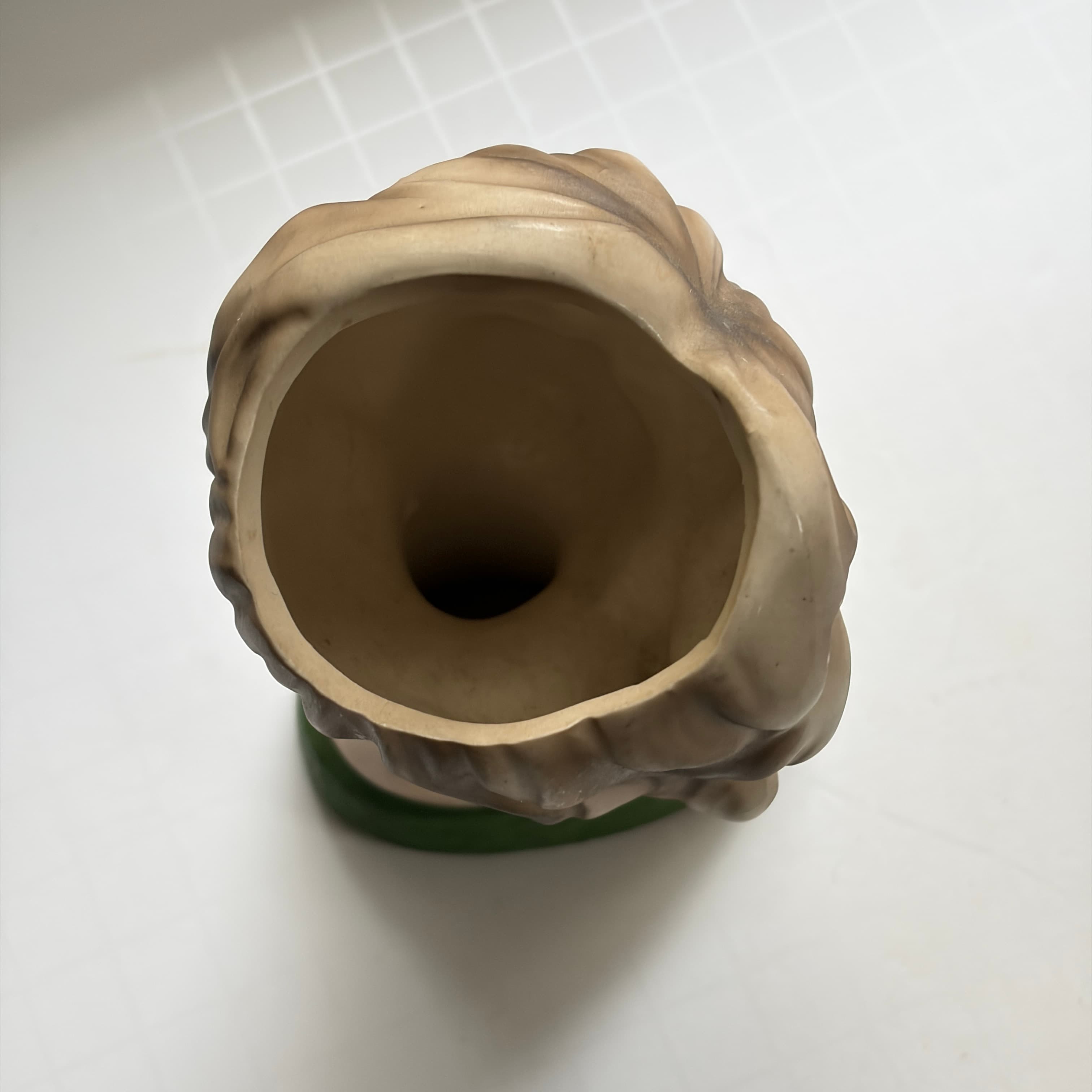 Vintage Lady Head Vase Planter with Green Dress and Floral Detail - Thumbnail 6