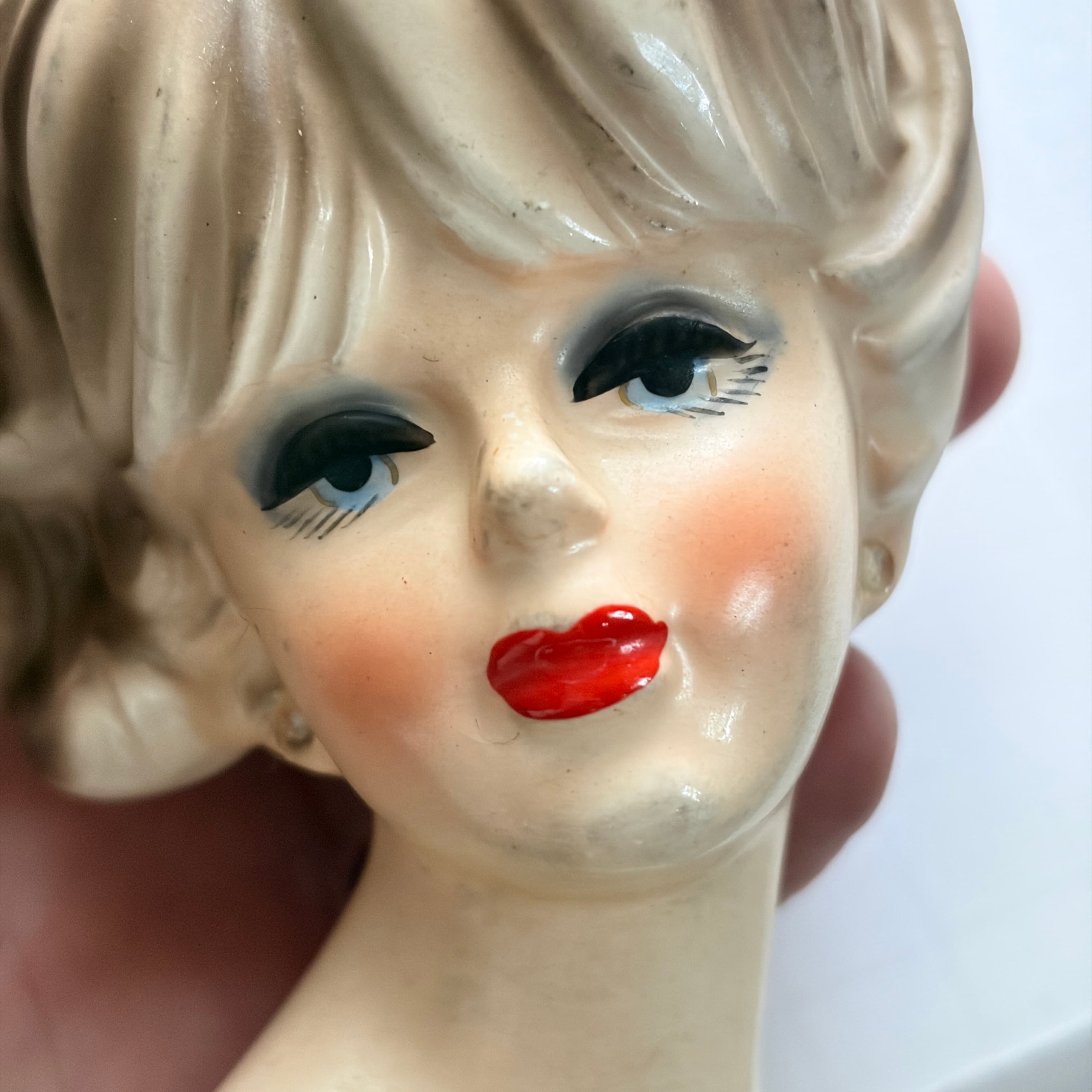 Vintage Lady Head Vase Planter with Green Dress and Floral Detail - Thumbnail 8