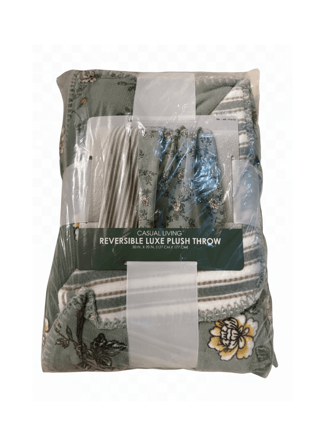 Reversible Floral Plush Throw Blanket - Green & Cream - Image 1