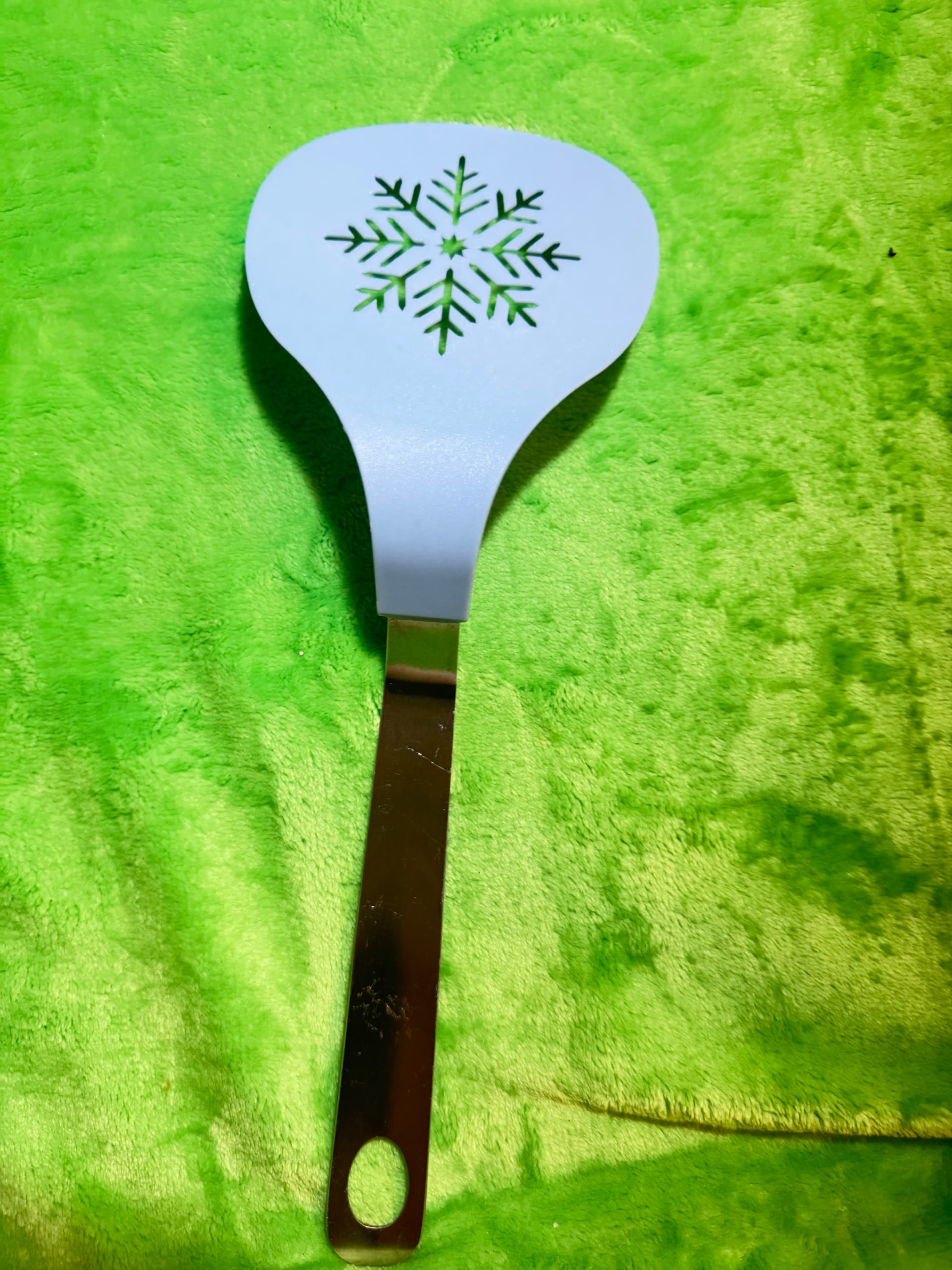 Snowflake Spatula Kitchen Tool Blue Silicone Handle Stainless Steel - Thumbnail 2