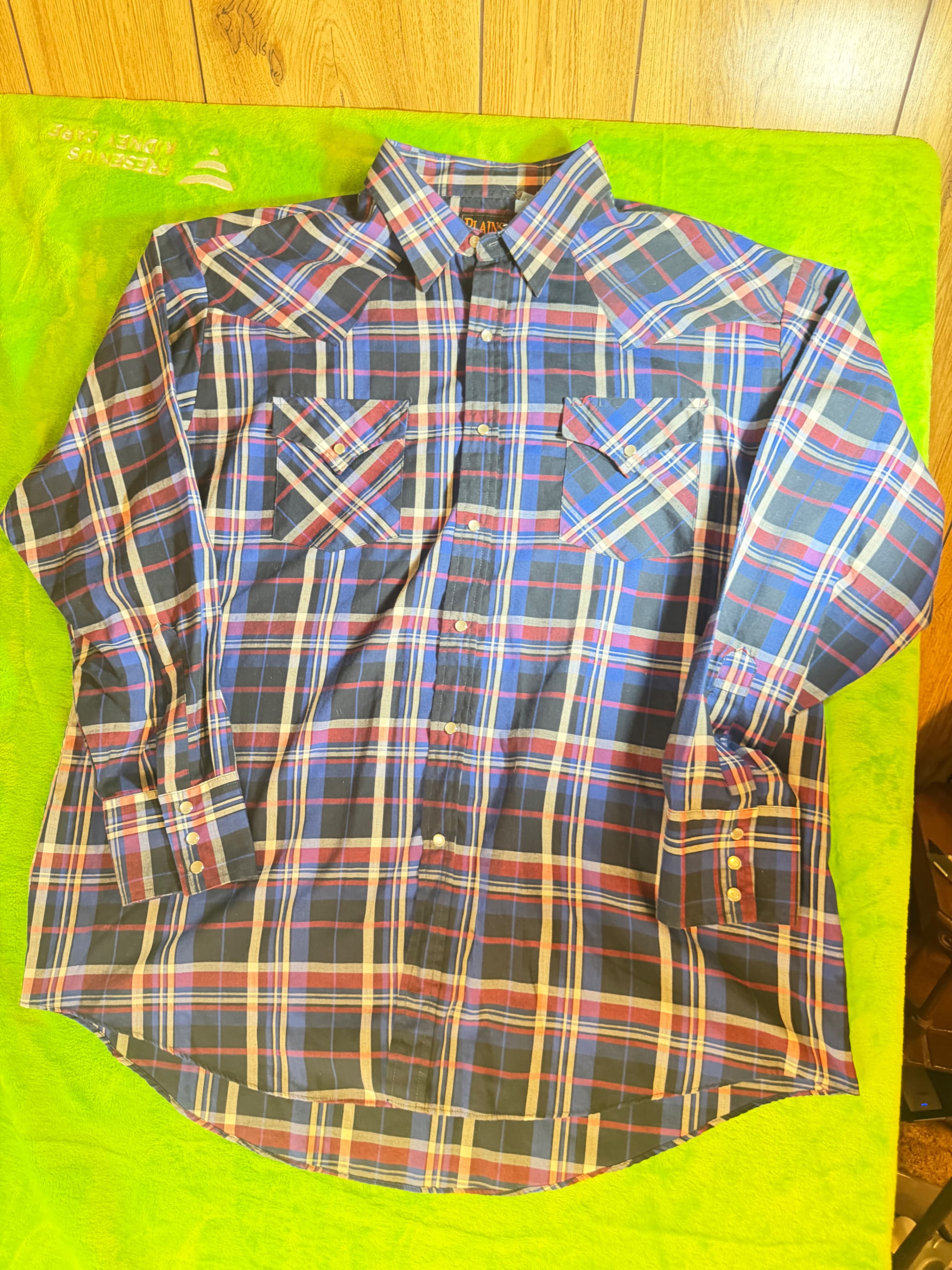Plains Western Wear Pearl Snap Shirt Mens XL Blue Red Plaid Cowboy Rodeo LS - Image 1