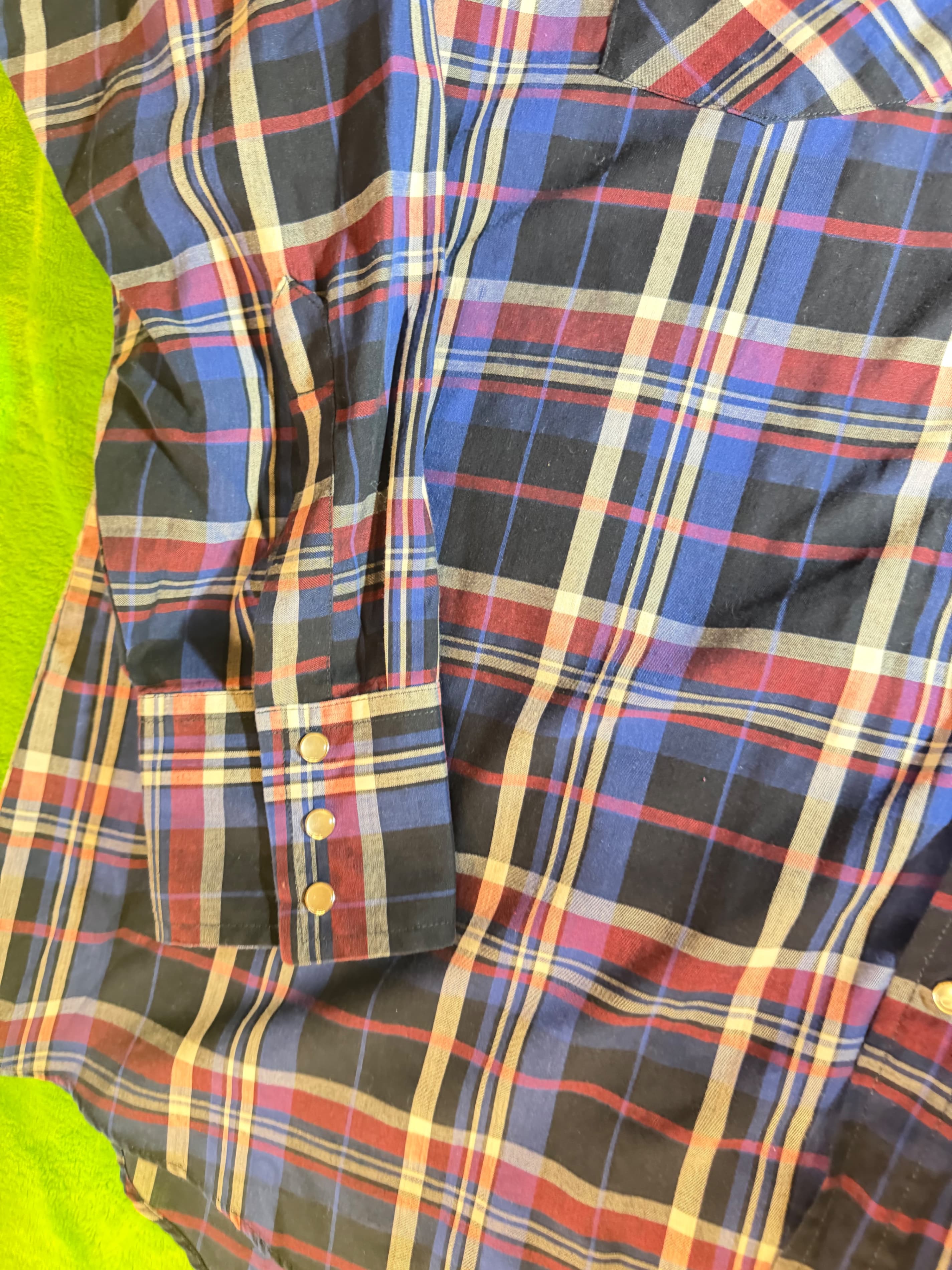 Plains Western Wear Pearl Snap Shirt Mens XL Blue Red Plaid Cowboy Rodeo LS - Thumbnail 5