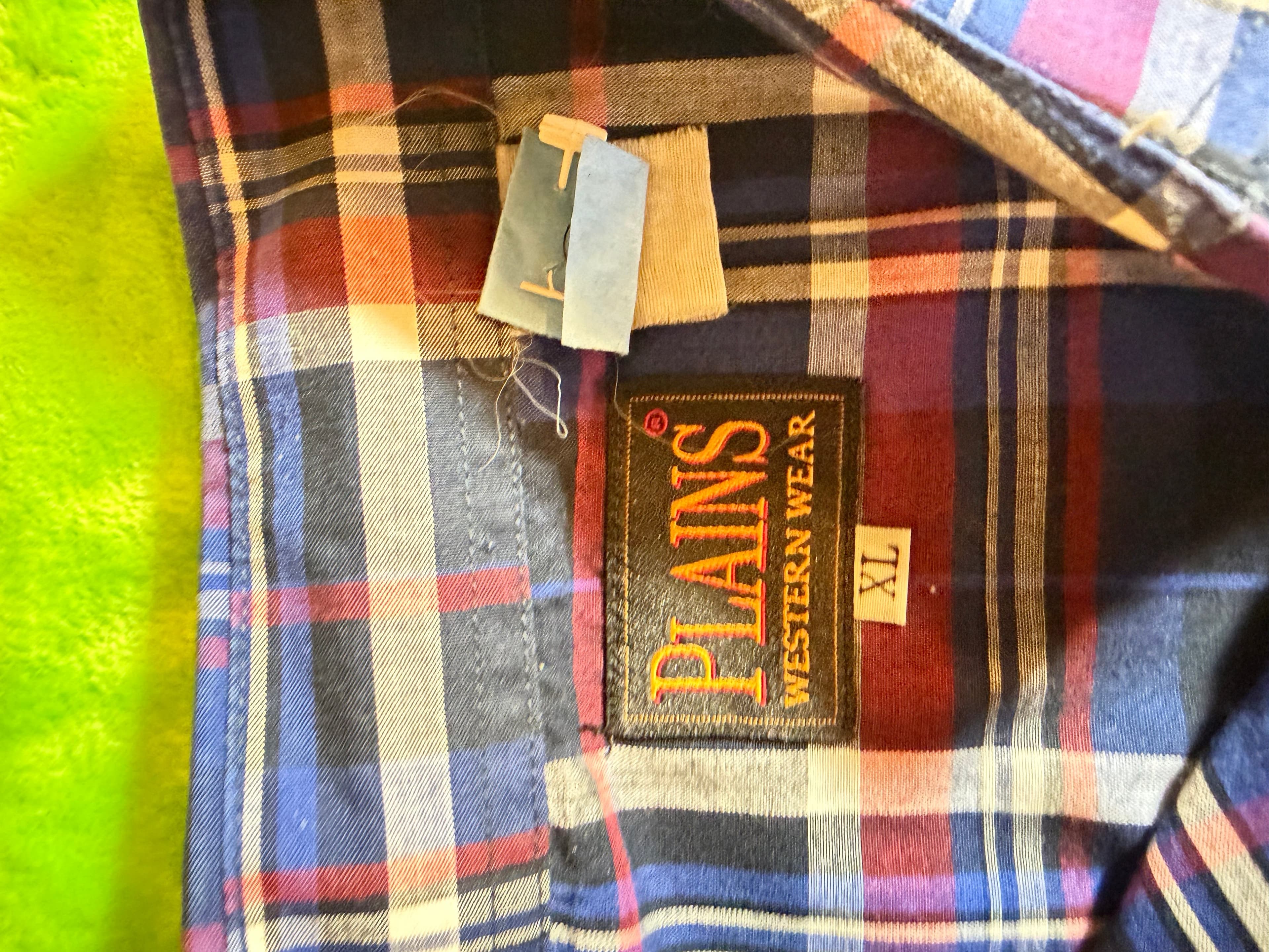 Plains Western Wear Pearl Snap Shirt Mens XL Blue Red Plaid Cowboy Rodeo LS - Thumbnail 3