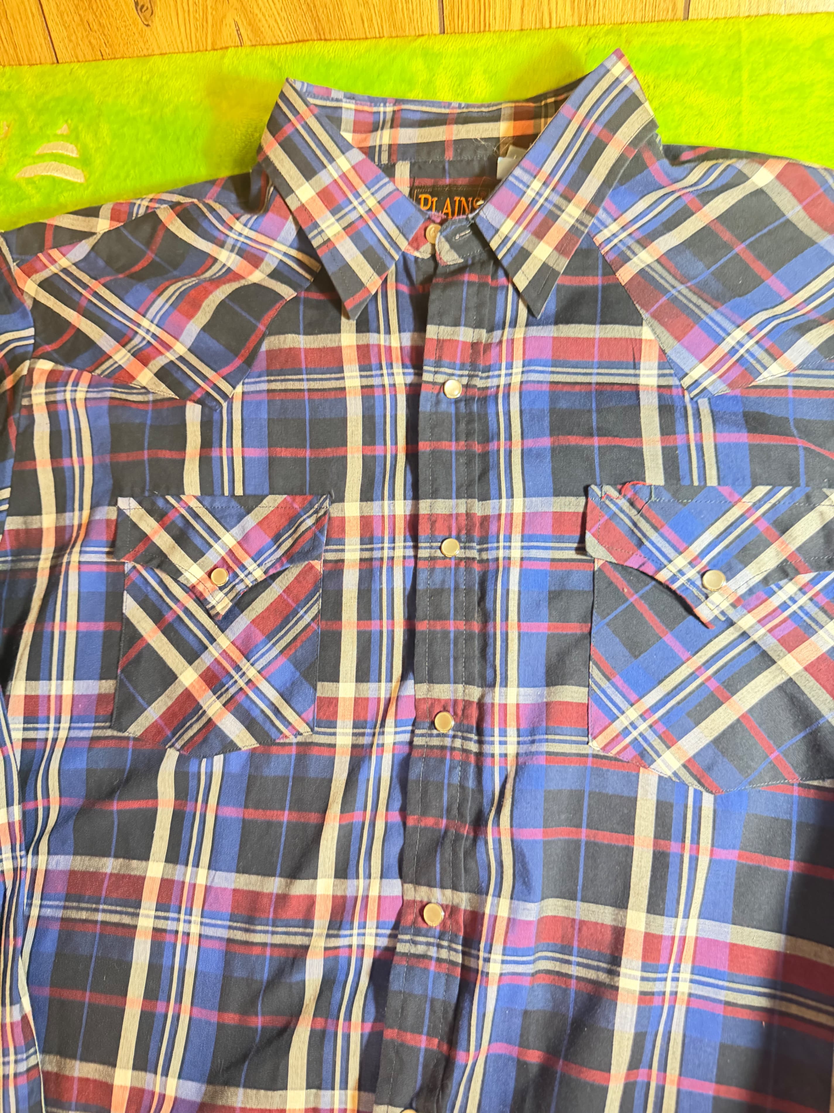 Plains Western Wear Pearl Snap Shirt Mens XL Blue Red Plaid Cowboy Rodeo LS - Thumbnail 4